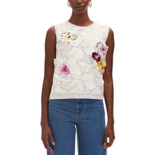 Oscar de la Renta Lace-trimmed floral-appliquÃ© cotton-blend top - multicoloured - L