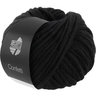 Lana Grossa Confetti 108 Sort Indhold: 100% ren, ny merinould Vægt/Længde: 100 g = ca. 50 meter Anbefalede pinde: 10-12 mm Strikkefasthed: 10 x 10 cm = 7.5 m x 10 p Vask:Håndvask / Tørres fladt.