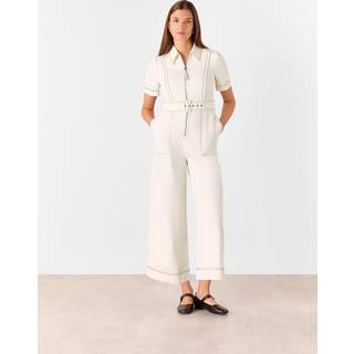 Whistles Whistles White Denim Pintuck Belted 100% Cotton Jumpsuit