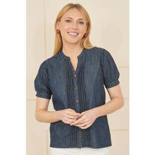 Yumi Chambray Plisseret Denim 100% Bomuld SkjorterEU 38 (UK 10)