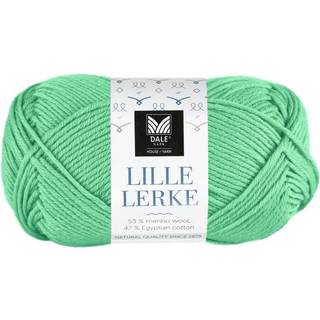Dale LILLE Lerke 8174 Æblemint Indhold: 53% merinould, 47% bomuld Vægt/længde: 50 gram = ca. 142 meter Anbefalede pinde: 2.50 - 3.00 mm Strikkefasthed: 10 cm = 26-28 m Uldvask 30 °C, Brug vaskemiddel til uld/silke, Brug ikke skyllemiddel, Tørres fladt.