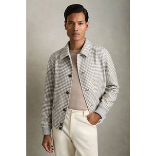 Reiss Reiss Soft Grey/White Benny Dogtooth-Check Blouson Jacket
