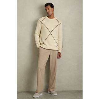 Reiss Reiss White/Brown Parvey Wool-Blend Embroidered Jumper