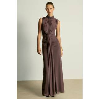 Reiss Reiss Taupe Daniella Sheer Ruched Maxi Dress
