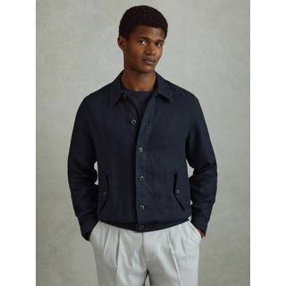 Reiss Reiss Navy Cadiz Linen Elasticated Hem Overshirt - Large