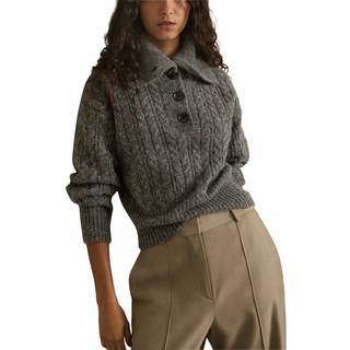 Reiss Reiss Charcoal Etta Cropped Cable-Knit Jumper With Mohair