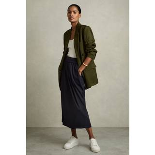 Reiss Reiss Navy Nora Wool-Blend Ruched Jersey Midi Skirt