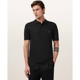 All Saints AllSaints Black Mode Merino Wool Navy Blue Short Sleeve Polo Neck Jumper