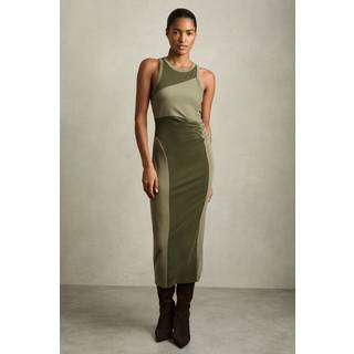 Reiss Reiss Khaki Ava Colourblock Jersey Bodycon Dress
