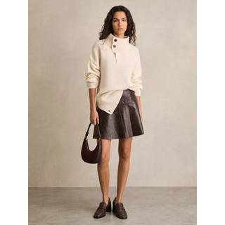 Reiss Reiss Chocolate Charlie Leather Flared Mini Skirt