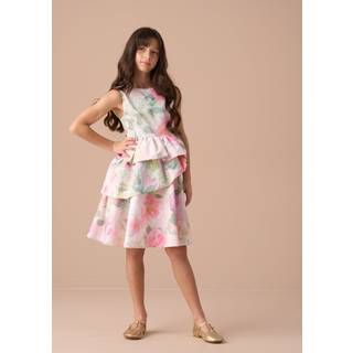 Angel & Rocket Angel & Rocket Pink Lilah Peplum Tiered Print Dress