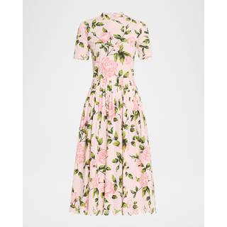 Oscar de la Renta Floral cotton-blend poplin midi dress - pink - L