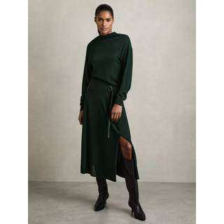 Reiss Reiss Dark Green Alina Compact-Knit Belted Midi Dress