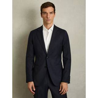 Reiss Reiss Navy Hatch Slim-Fit Single-Breasted Textured Wool-Blend Suit Blazer