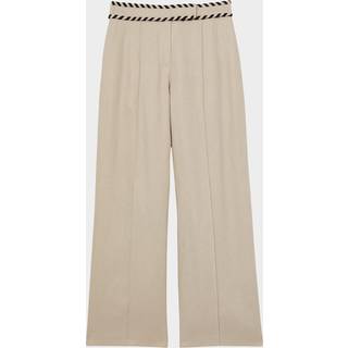 Reiss Reiss Neutral Fawn Linen Wide-Leg Whipstitch Trousers