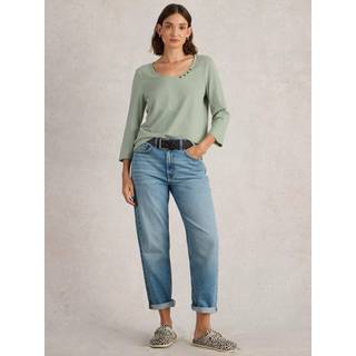 White Stuff White Stuff Green 100% Cotton Nadia 3/4 Sleeve T-Shirt