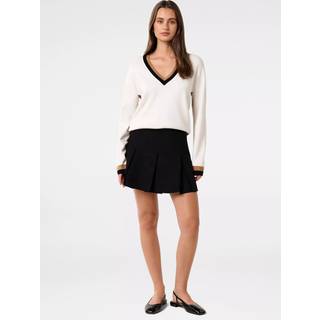 Forever New Forever New White Rose Striped Trim Sweater