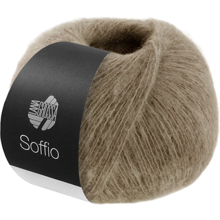 Lana Grossa Soffio 26 Taupe Indhold: 60% merinould, 30% bomuld, 10% cashmere Vægt/Længde: 25 g = ca. 215 meter Anbefalede pinde: 3.5-4 mm Strikkefasthed: 10 x 10 cm = 29 m x 35 p Vask: Håndvask / Tørres fladt.