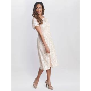 Gina Bacconi Gina Bacconi Pink Mylene Embroidered Floral A-Line Midi Dress