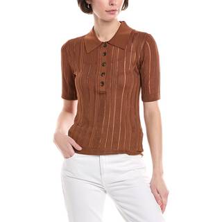 Frame Laddered ribbed-knit polo shirt - brown - M