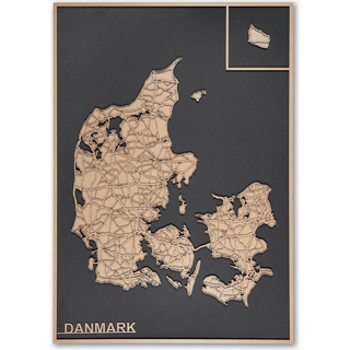 60 x 84 cm. Sort Danmarks kort