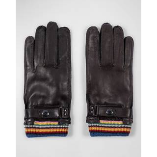 Paul Smith Signature Stripe Cuff Leather Glove Dark Brown