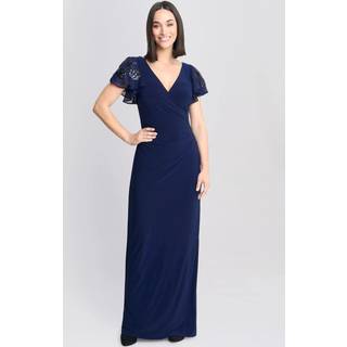 Gina Bacconi Gina Bacconi Blue Nicolette Jersey V-Neck Maxi Dress With Sequin Sleeve