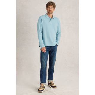 White Stuff White Stuff Blue Long Sleeve Utility 100% Cotton Polo Shirt