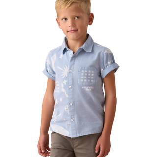 Angel & Rocket Angel & Rocket Blue Connor Distresed Printed Holiday 100% Cotton Shirt