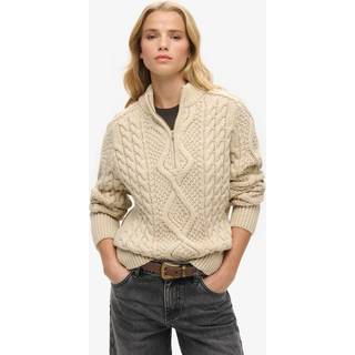 Superdry Superdry Cream Aran Cable Knit Half Zip Jumper