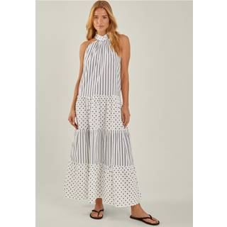 Accessorize Accessorize White Polka Dot Stripe Halter 100% Cotton Maxi Dress