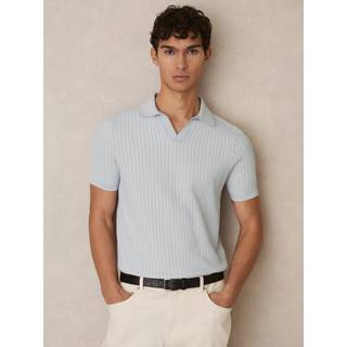 Reiss Reiss Soft Blue/White Lancaster Open-Collar Textured Polo Shirt