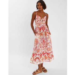 Accessorize Accessorize Cream Palm Print Tie-Front Midi 100% Cotton Sundress