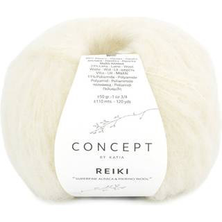 Katia Concept Reiki 100 Ecru Indhold: 60% superfin alpaca, 29% merinould, 11% polyamid Vægt/længde:50 g = ca. 110 meter Anbefalede pinde: 5.5-6mm Strikkefasthed: 10 x 10 cm = 13 m x 20 p Vask: Finvask 30℃ / Tåler ikke tørretumbling.