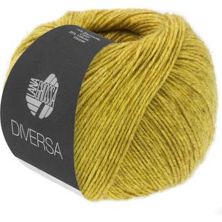 Lana Grossa Diversa 12 Karry Indhold: 74% bomuld, 26% viskose Vægt/Længde: 50 g = ca. 210 meter Anbefalede pinde: 3.5-4 mm Strikkefasthed: 10 x 10 cm = 24 m x 32 p Vask:Finvask 30º/ Tørres fladt.