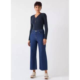 LK Bennett Carla Spring Cotton Blend Rib Puff Sleeve Henley Long Sleeves TopS