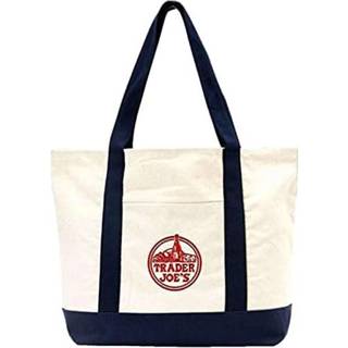 Exzma Trader Joes Large Tote Shopping Bag Cotton Canvas Broderet taske (1) Navy Blue