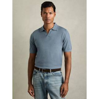 Reiss Reiss Airforce Blue Duchie Merino Wool Open Collar Polo Shirt
