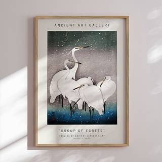 Plakat - Group Of Egrets - Ancient Art Plakat - Str:70 x 100 Cm - Incado