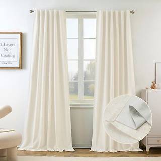 Driftaway 100% Blackout Natural Linen Gardiner til soveværelse 84 tommer Langt dobbeltlag Draper Farmhouse Termisk isoleret 3 tommer stanglomme t