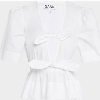Washed Stretch Cotton Tie Strap Blouse - Bright White