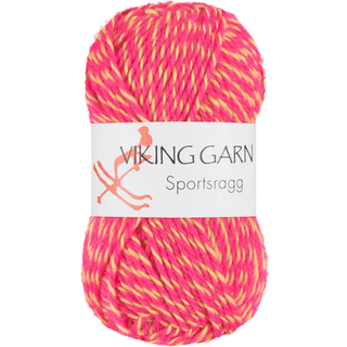 Viking Sportsragg 557 Multi rosa/gul Indhold: 60% Uld, 20% akryl, 20% nylon Vægt/længde: 50 gram = ca. 100 meter Anbefalede pinde: 3.50 mm Strikkefasthed: 10 cm = 23 m Vask: Uldvask / Max 30°C / Tørres fladt.