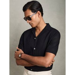 Reiss Reiss Navy Kipling Textured-Knit Short-Sleeve Shirt