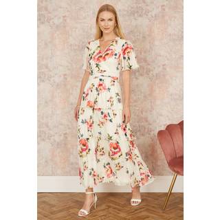 Yumi Yumi Cream Floral Mesh Tiered Maxi Dress