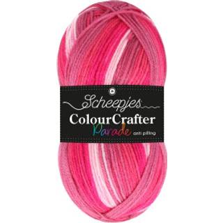 Scheepjes Colour Crafter Parade 406 Pink Blend Indhold: 100% akryl Vægt/længde: 100 g = ca. 300 meter Anbefalede pinde: 4 mm Strikkefasthed: 10 x 10 cm = 20 m x 24 p Vask:Kan maskinvaskes op til 30°C.