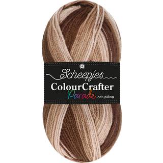 Scheepjes Colour Crafter Parade 409 Brown Blend Indhold: 100% akryl Vægt/længde: 100 g = ca. 300 meter Anbefalede pinde: 4 mm Strikkefasthed: 10 x 10 cm = 20 m x 24 p Vask:Kan maskinvaskes op til 30°C.