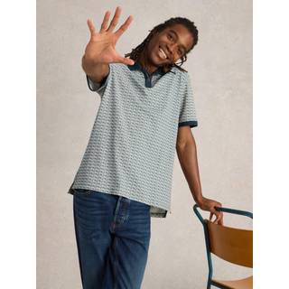 White Stuff White Stuff Green 100% Cotton Casette Tape Printed Polo Shirt