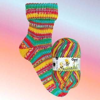 Opal Knuddelbande 6-ply 24 Liesbeshummeln Indhold: 75% Ren ny uld, 25% polyamid Vægt/længde: 150 g = ca. 420 m Anbefalede pinde: 3-4 mm Strikkefasthed: 10 cm x 10 cm = 23 m x 31 p Vask: Kan vaskes i maskine / Maks 40°C / Tørres fladt.