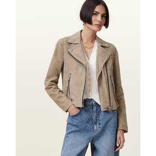 All Saints AllSaints Greige Brown Suede Dalby Biker Jacket