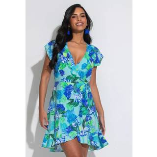 Pour Moi Pour Moi Blue Chrome Frill Wrap Woven Beach Dress